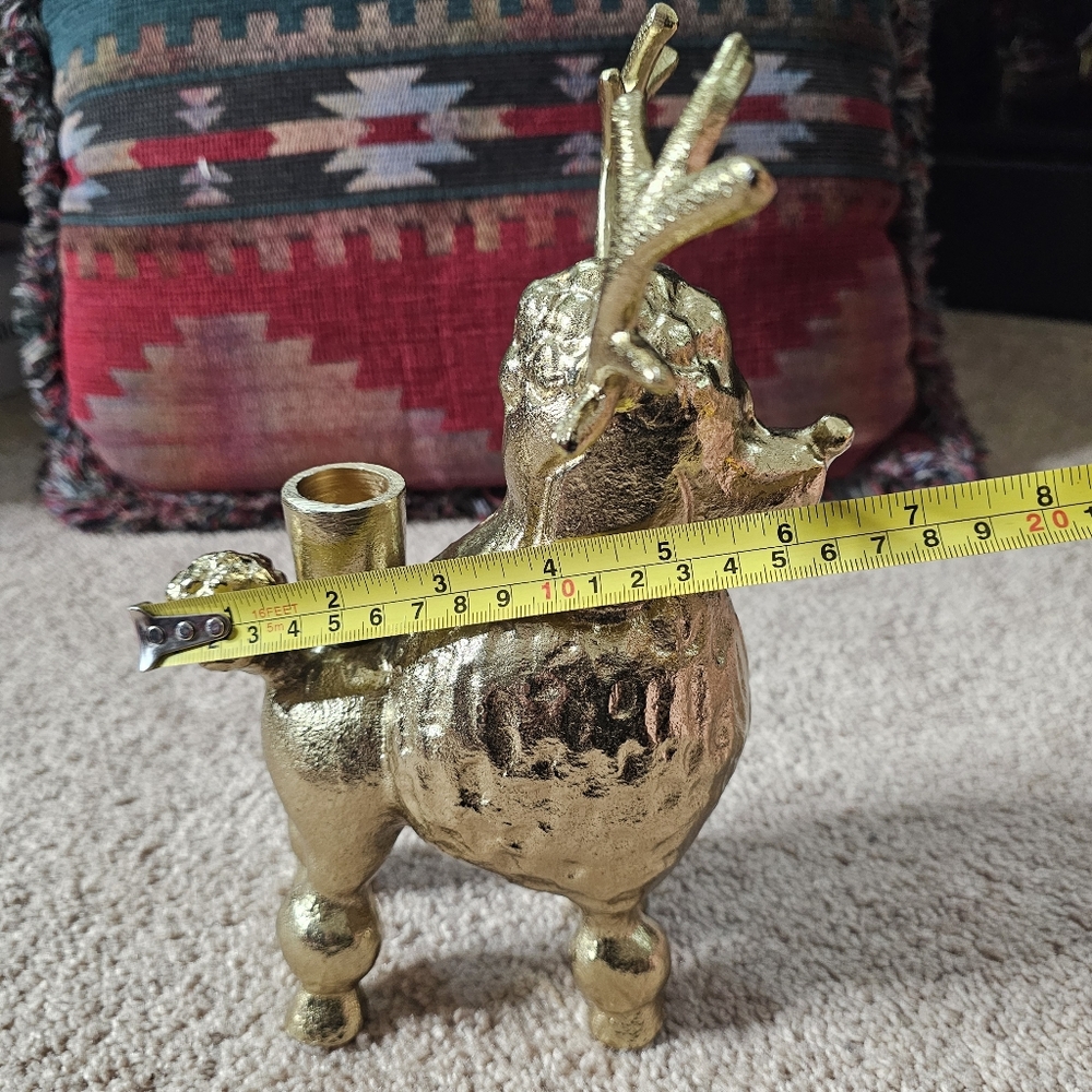 Opalhouse Poodle Dog Reindeer w Antlers Gold Metal heavy Candlestick Holder 9.5" - Picture 8 of 8